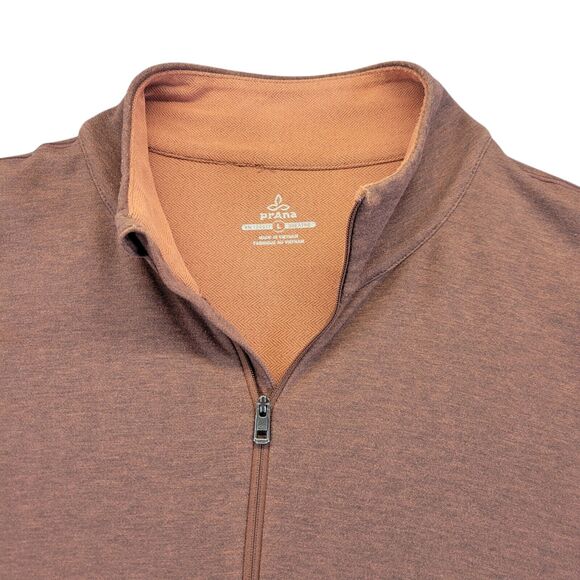 Prana Sweater Mens Large Maroon Quarter Zip Mock Neck Pull Over With Thumb Holes - Picture 2 of 11